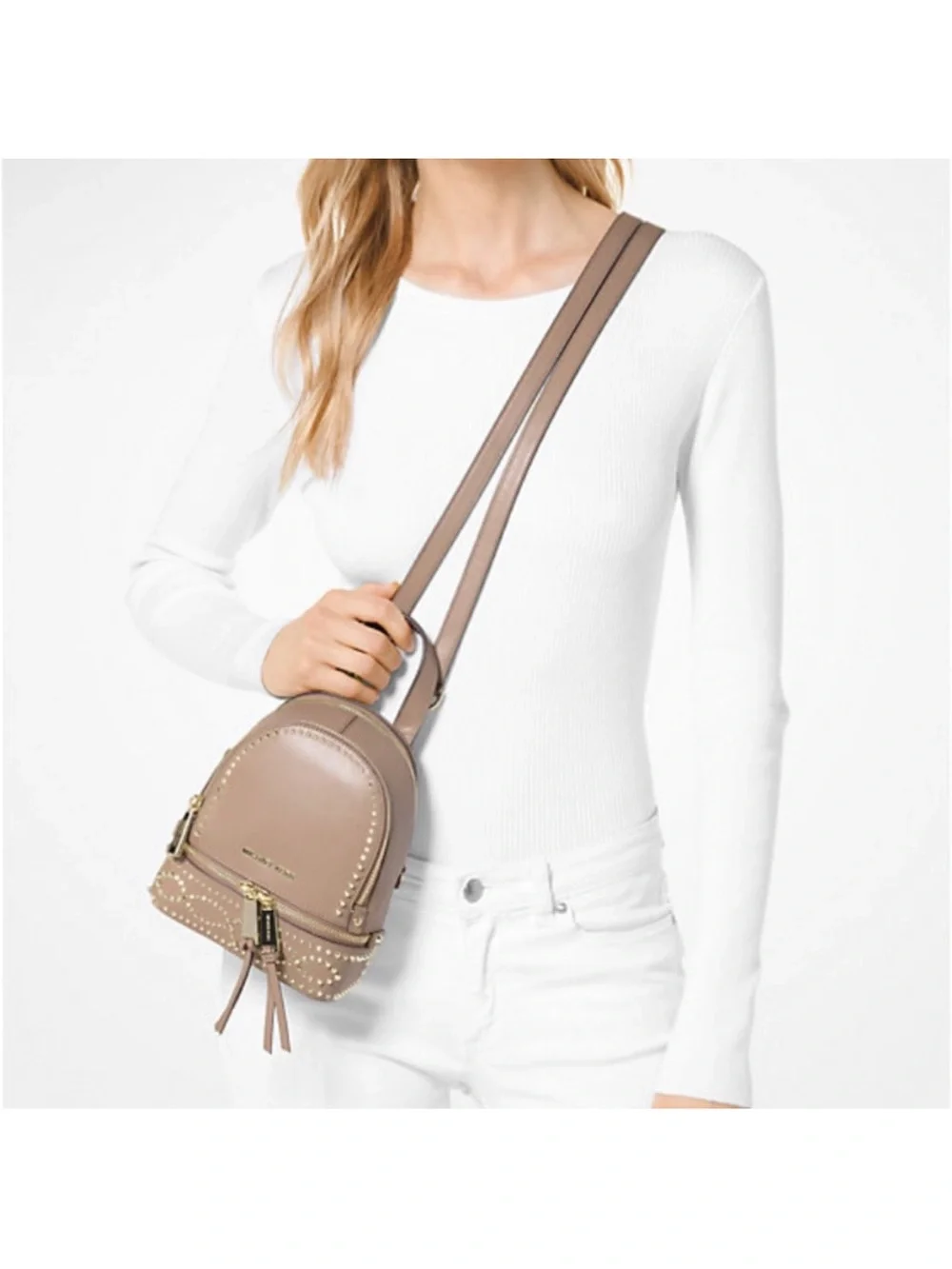 Michael Kors Rhea Mini Studded Backpack Crossbody